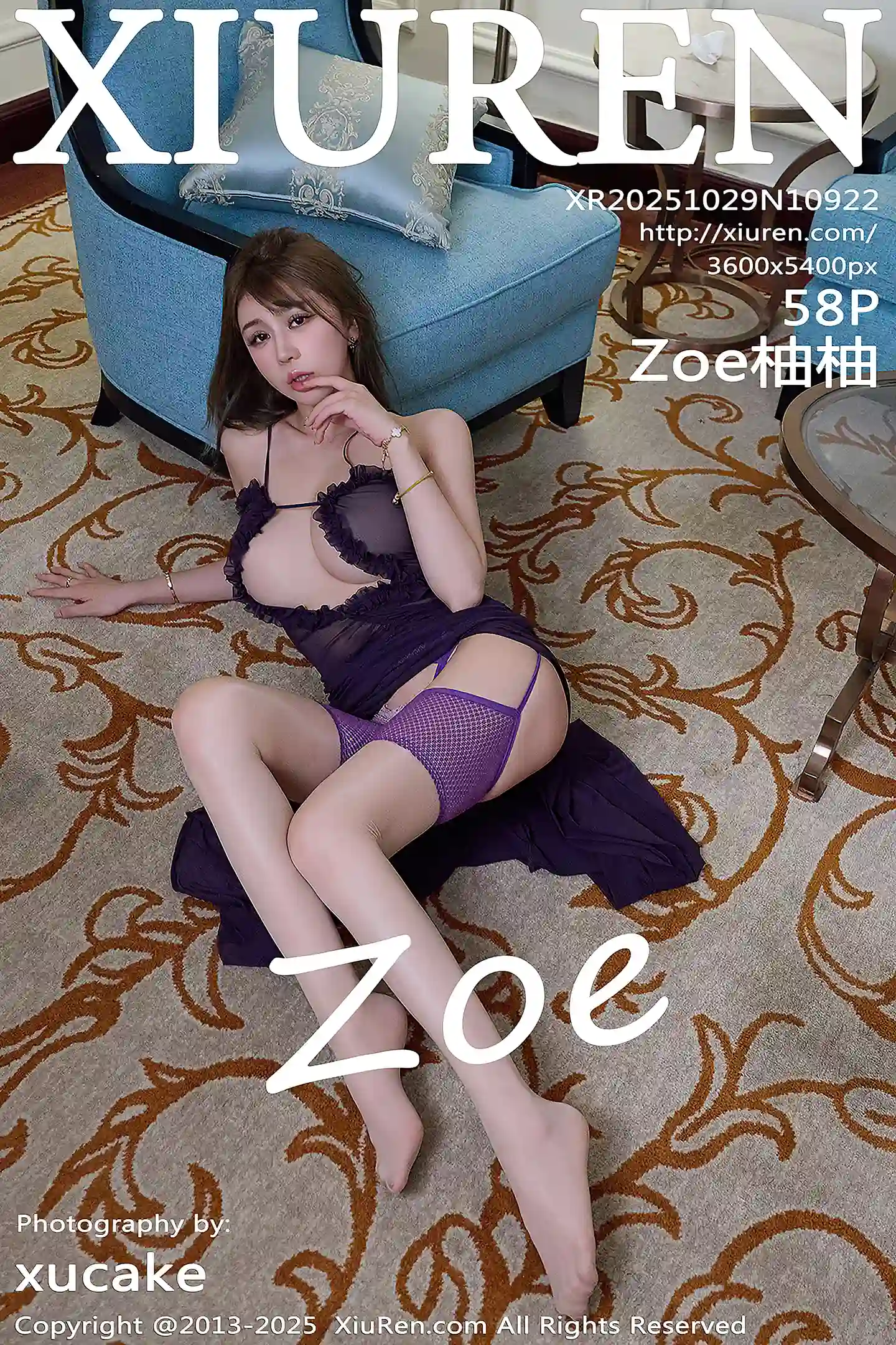 [XiuRen秀人网]No.10922_模特Zoe柚柚性感紫色连衣裙配紫丝吊袜秀凹凸身材撩人诱惑写真58P-秀人网 - XiuRen.Pro